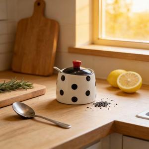 Elegante Tarro de Almacenamiento con Tapa y Diseño de Puntos, Acabado Glaseado Liso, Organizador Compacto para Encimera, Elegante Contenedor para Despensa - Product Image 2