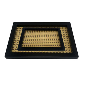 Handmade Natural Rattan Serving <b>Tray</b> Set Wooden Woven Decorative <b>Storage</b> <b>Tray</b> with Handles Coffee Table Breakfast Platter <b>Trays</b> - Product Image 4