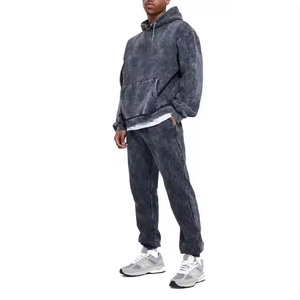 Men Winter Hooded <b>Tracksuit</b> 100% Cotton Printed Jogging Two-Piece Zipper Jacket Pant High Quality Custom Logo - Product Image 1
