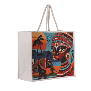 Sacs de shopping à bandoulière en coton à motifs géométriques avec fermeture éclair, impression sérigraphique, sac en toile fabriqué en Inde - Product Image 1