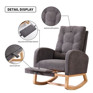Sedia a dondolo Accent con schienale alto e gambe in legno di gomma, 26.77D X 38.36W X 39.76H pollici, per camera da letto e soggiorno - Product Image 2