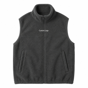 <b>Men's</b> Plus Size Cream Stand Collar Zippered Fleece <b>Vest</b> Casual Autumn Outerwear Solid Breathable Warm Regular Length - Product Image 3