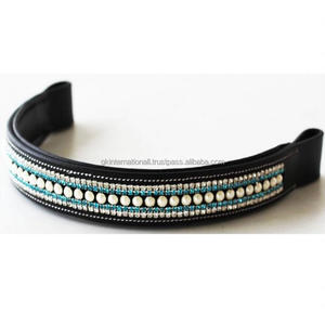 Hecho de 100% banda de cejas de caballo acolchada de cuero genuino con hermosos cristales únicos y perlas banda de cejas ostentosa todos los tamaños - Product Image 1