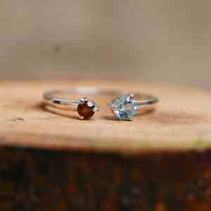 <b>Garnet</b> Aquamarine 925 Sterling <b>Silver</b> High Polish Finish Handmade Gemstone Wedding <b>Ring</b> for Her Birthstone Jewelry - Product Image 1