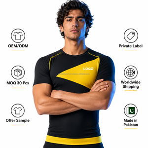 Custom <b>Men</b> Muscle Fit Short Sleeve <b>Compression</b> Top OEM Base Layer Training <b>Shirt</b> Breathable Quick Dry Fabric - Product Image 3