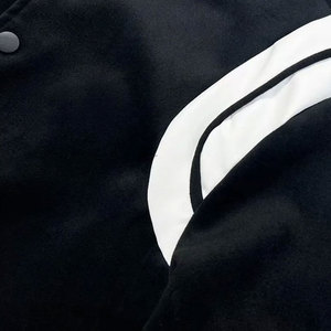 Black Varsity <b>Jacket</b> With White Stripes Regular Fit Casual Style Turn-down Collar Single Breasted Button Closure Autumn Wear - Product Image 4