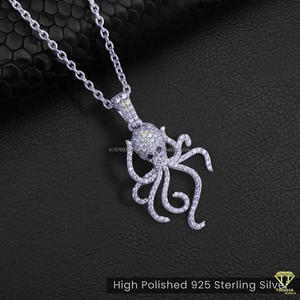 High Shine Sea Life Pendant <b>Necklace</b> Featuring Moissanite Diamonds In <b>Solid</b> 925 <b>Silver</b> Hip Hop Jewelry - Product Image 2
