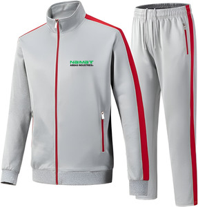 Custom Side Striped Stand Collar Zip Up <b>Tracksuit</b> Men Grey Red Sports Jacket And Trousers Polyester Jogging Set - Product Image 1