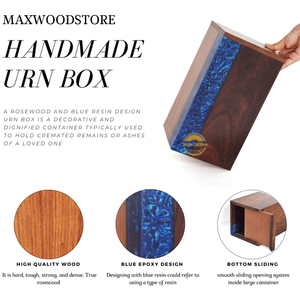 Ocean Inspired Resin & Natural Wood Cremation Urn Handmade Blue Wave Funeral Ashes <b>Box</b> by AYAANS - Product Image 2
