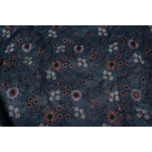Tela de Seda Semi Cruda Bordada por Metro, Verde Floral, Velour, 58 Pulgadas de Ancho, TFAB SEMI SILK EMB01 108 - Product Image 3