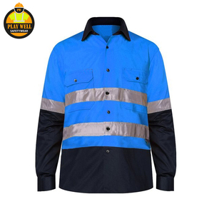100% Cotton Construction Long Sleeve Hi Vis Workwear Shirts Custom Logo Reflective Safety Men Work Shirt - Product Image 2