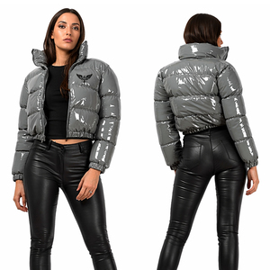 Women Glossy Puffer Jacket Cropped Winter Bubble Coat Shiny Down Style Short Jacket Fashion Streetwear Warm Outerwear - Product Image 1