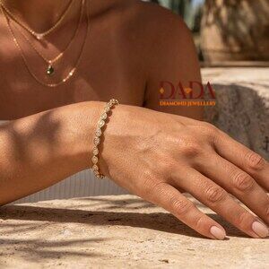 Elegante Pulsera de Diamantes Cultivados en Laboratorio con Corte Pera para Mujer, Diseño Clásico Halo, Joyería Fina, Delicado Diamante en Oro de 14K y Rodio - Product Image 4