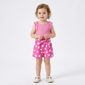 Girls Pink Ruffle Sleeveless Top With Heart Print Shorts Set Breathable Cotton Polyester Clothing made in Bangladesh manufacture - Product Image 6