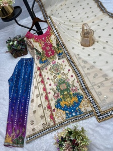 FATEMA FASHION présente un nouveau salwar kameez prêt-à-porter pour femmes, design fantaisie, imprimé en relief, coupe trapèze, dupatta en soie chinon pure - Product Image 5