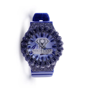 Reloj Deportivo de Lujo para Hombre, con Correa de Goma Azul, Doble Adorno, Estilo Hip Hop, con Piedras de Color Morado Oscuro y Logotipo Personalizado Directo de Fábrica - Product Image 3