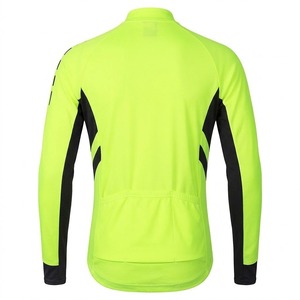 Maillot de cyclisme à manches longues pour homme, jaune fluo avec empiècements noirs, fermeture éclair intégrale, coupe-vent, séchage rapide, maillot de sport pour VTT - Product Image 4