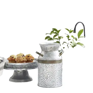Indoor e Outdoor Galvanizado Tin Flower Pot Melhor Qualidade Forma Redonda Leite Pode Plantador Para Uso Em Casa E Jardim