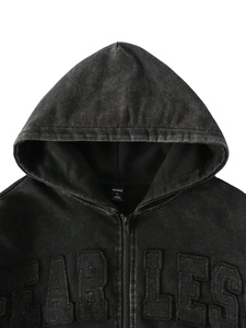 Sweat à capuche en polaire avec strass et lavage à l'acide pour une tenue de course décontractée et confortable ou une tenue quotidienne de streetwear décontractée - Product Image 4