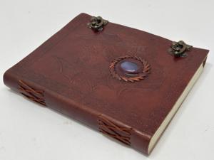 Diario de Cuero Hecho a Mano con Grabado de Doble Dragón, Cierre de Latón con Piedra de Ágata, Cuaderno de Escritura Vintage, Regalo Artesanal - Product Image 2