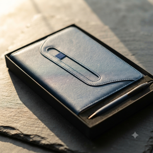 Ensemble cadeau de stylo à bille et agenda relié avec couverture en jute bleue Aurelux Premium, 192 pages, élégant pour les cadeaux d'entreprise professionnels - Product Image 5