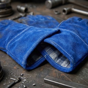 Gants de soudage en cuir de vachette bleu premium avec doublure en polaire, résistance à la chaleur et aux coupures, résistance à l'abrasion - Product Image 6