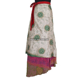 Boho New Ladies Boho Gypsy Wraparound Skirt Recycled Silk Saris Style Skirts Sarongs Skirts Indian <b>Old</b> Saree Reversible Print - Product Image 6