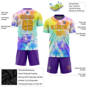 <b>Tie</b> Dye Soccer Uniform Set Custom Sublimation Football Kit Trendy Multi Color Training Jersey Men's Athletic Spongy Sportswear - Product Image 3