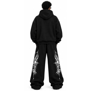 <b>Gothic</b> Print Tracksuit Full Zip <b>Hoodie</b> and Sweatpants Set Loose Fit Black White Pattern Digital Print Autumn Wear Tracksuit - Product Image 3
