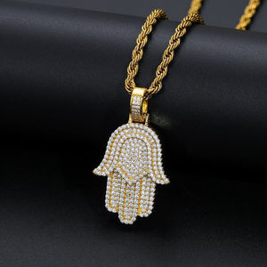 Pendentif main Hamsa plaqué argent avec strass, breloque en alliage, style hip-hop unisexe, bijoux de mode, micro-incrustation de cristaux - Product Image 3