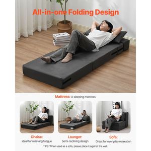 Divano Letto Convertibile 3 in 1 in Memory Foam ad Alta Densità 25D, Pieghevole con 2 Rivestimenti Lavabili per Palestra e Hotel - Product Image 2