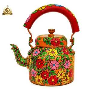 Hand Painted Elephant Design Black <b>Teapot</b> Artistic Indian Folk Art Style Vibrant Colorful Patterned Handle Lid Spout - Product Image 4