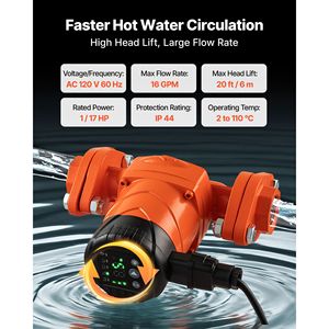 Pompa di Ricircolo ad Alta Efficienza 120V in Ghisa 16 GPM per Acqua Calda, 20 piedi, 1 Flangia - Product Image 4