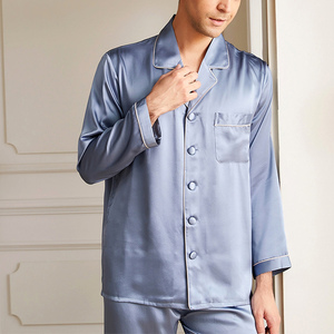 Ensemble de pyjamas en soie satinée pour homme, manches longues, couleur unie, col châle, vêtements de détente classiques, toutes saisons, lavable en machine - Product Image 4