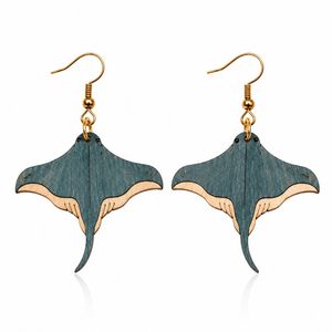 Pendientes de madera para mujer con diseño de delfín, pendientes colgantes de madera con animales marinos para vacaciones de verano - Product Image 2