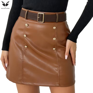 Faldas Mini de PU de Cintura Alta, Holgadas y Cómodas, de Moda Urbana, de Alta Calidad, Ecológicas para Mujer - Product Image 2