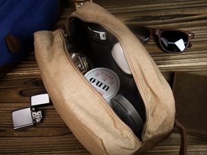 Double Zipper Canvas Leather Dopp Kit Custom Logo <b>Mens</b> Travel Toiletry Bag Waterproof Shaving Organizer <b>Pouch</b> LCTB-0052 - Product Image 3