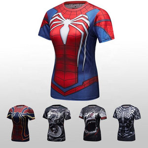 T-shirt de costume de super-héros Spider-Man pour femme, imprimé par transfert thermique, 100 % polyester/coton, coupe ajustée, anti-UV, respirant - Product Image 3