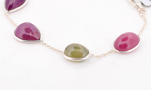 กำไลแซฟไฟร์อัญมณีทรงหลังเบี้ยทำมือหลากสีจากธรรมชาติแท้925เงินสเตอร์ลิง - Product Image 2