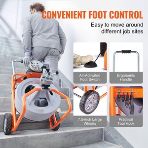 Macchina per la pulizia ad alta pressione portatile con rotelle a spirale da 100FT x 1/2 pollice per la pulizia automatica di tubi di scarico e fognature, con 8 lame di taglio - Product Image 4