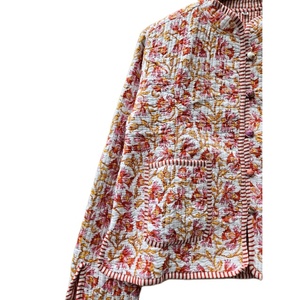 Veste réversible matelassée en coton imprimé à la main, motif floral, col en V, coupe classique, pour femmes et jeunes filles, idéale pour les fêtes, style vintage - Product Image 2