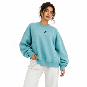 Sudadera Oversize Azul Sólido para Mujer, Cuello Redondo, Manga Larga, Ajuste Relajado, Top Casual de Felpa Suave, Estilo Urbano - Product Image 1