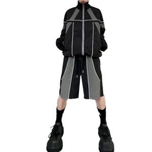 Custom Men Winter Printed Short Jacket Jogger Set 2-Piece Drawstring Nylon Hooded Lightweight <b>Windbreaker</b> Streetwear Tracksuit - Product Image 1