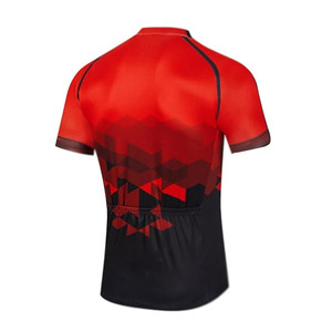 Ensemble de maillot de cyclisme pour hommes, imprimé géométrique, manches courtes, rouge et noir, coupe sport d'été - Product Image 3