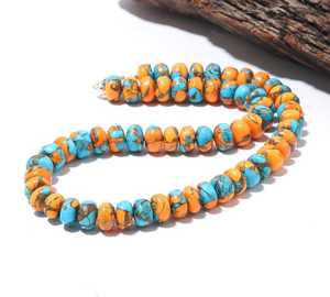 Collier de perles rondes en turquoise huître rare, fait main, en pierres précieuses naturelles, pour la création de bijoux en turquoise huître - Product Image 4