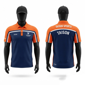 Premium Quality Polyester Golf Jersey 240 GSM Breathable Navy <b>Orange</b> <b>Polo</b> <b>Shirt</b> Athletic Panels Custom Printed Logo Teamwear - Product Image 1