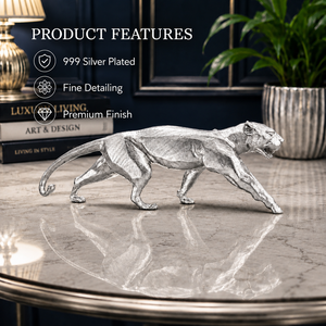 พระพุทธรูปเสือจากัวร์ชุบเงิน 999 จาก Jaipur Metals |   ทองเหลืองแท้ 100% |   15 x 3.5 x 5 ซม. |   98 กรัม |   ของตกแต่งบ้านและของขวัญ - Product Image 2