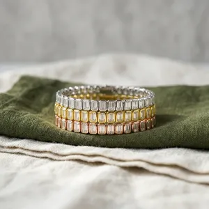 Bracelet Hip Hop en Argent S925 Plaqué Or avec Moissanite VVS, Forme Émeraude, Chaîne Tennis, Testeur 100% Passant, pour Homme et Femme - Product Image 4