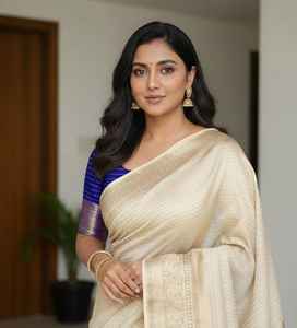 Sari en Georgette de Soie avec Bordure Tissée Lourde Style Moderne pour Soirée, Doublure Zari et Blouse en Viscose Contrastante - Product Image 6