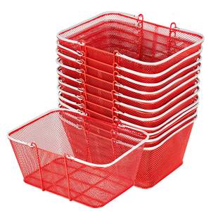 12 paniers de courses rouges de 22 L avec poignées, structure en maille dense, capacité de 44 lb, empilables, modèle métallique D0100XU48RA pour l'épicerie - Product Image 1